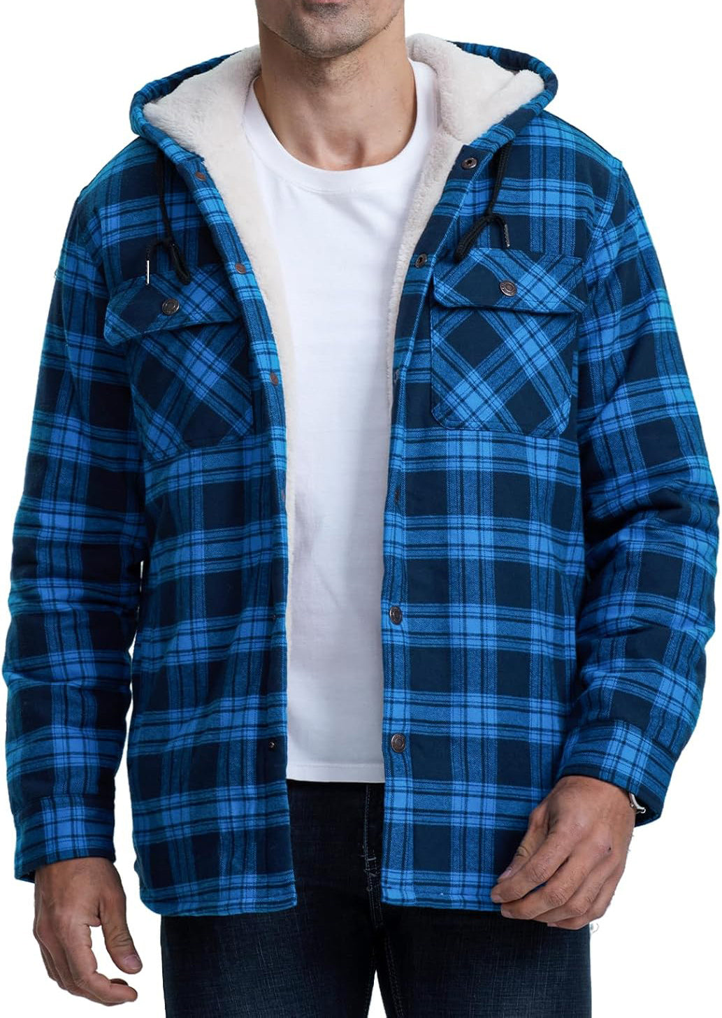 Men's Long Sleeve Hooded Fleece-lined Plaid Printed Coat