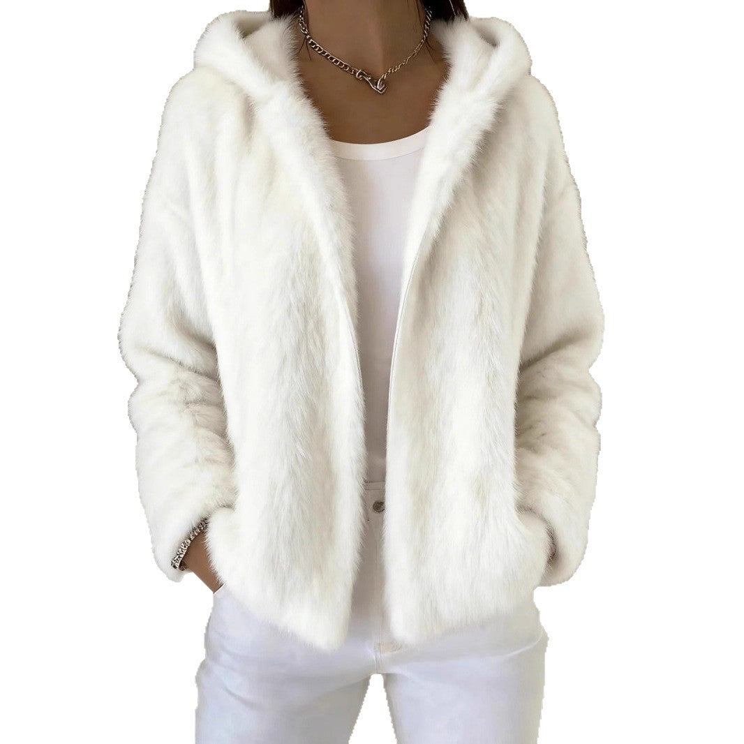 Fall Winter Hooded Solid Color Fashion Casual Zip Coat