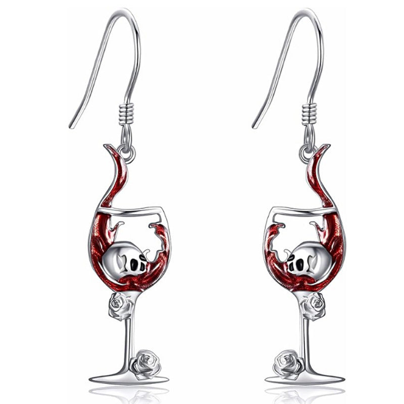Halloween Skull Wine Glass Creative Earrings European And American