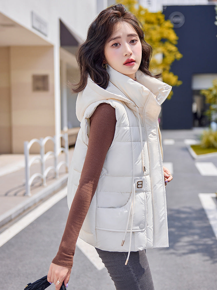 Temperament Waistcoat Solid Color Hooded Cotton Vest