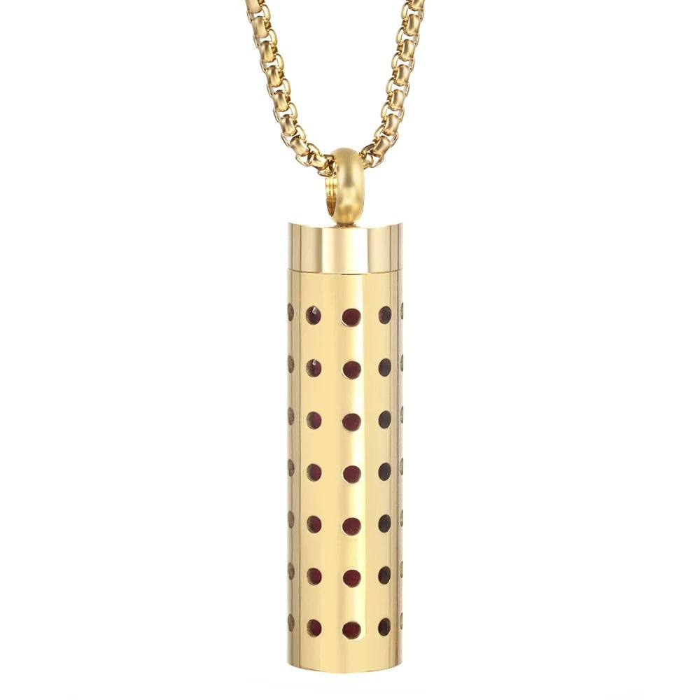Gold Stainless Steel Cylindrical Hollow Pendant Aromatherapy Bottles