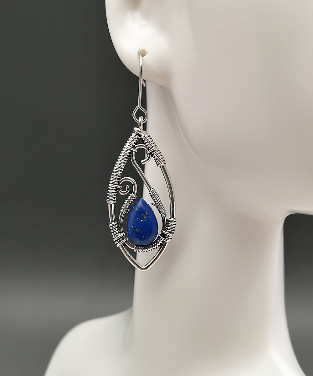 Creative Lapis Retro Silver String Winding Turquoise Earrings