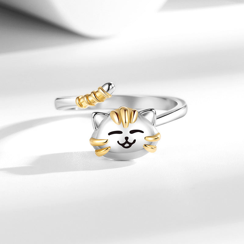 Japanese And Korean Fashion Women's Cute Cartoon Cat Rotatable Ring