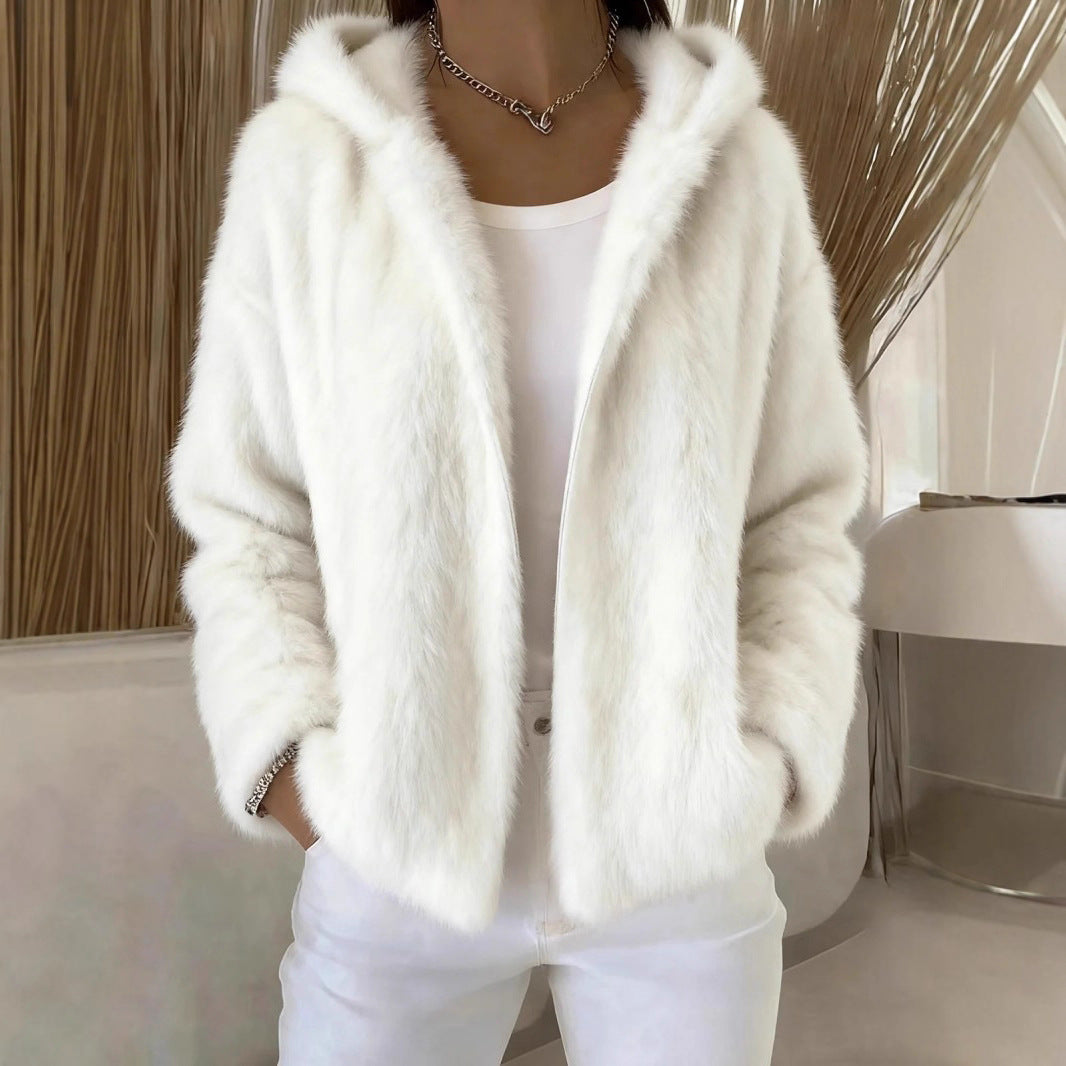 Fall Winter Hooded Solid Color Fashion Casual Zip Coat