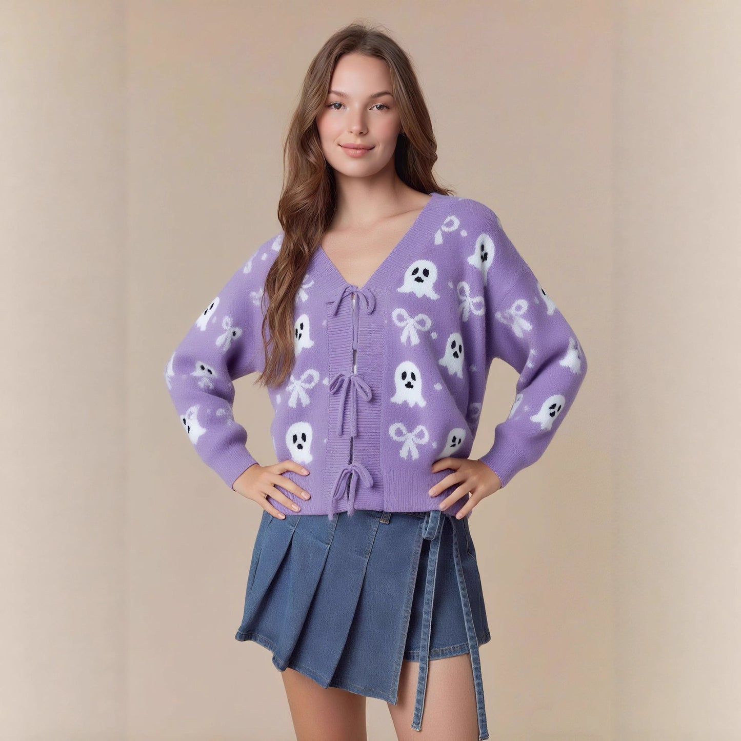 New Jacquard V-neck Cardigan Women's Long-sleeved Sweater