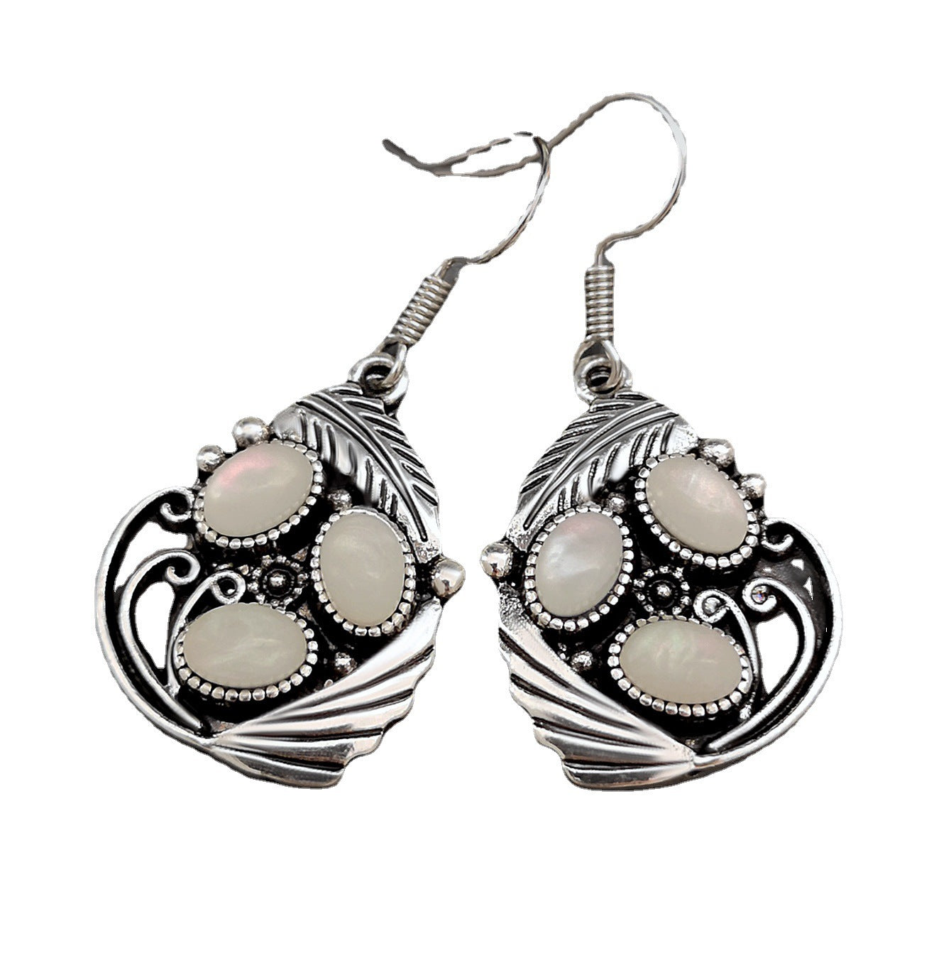Opal Creative Leaf Feather And Shell Moonstone Earrings