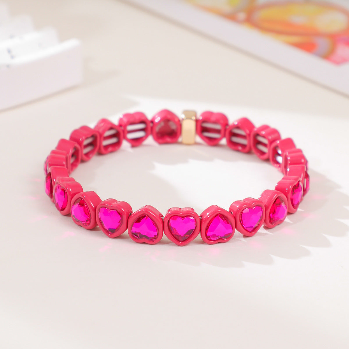 Rainbow Enamel Alloy Heart Bracelet Colorful Fashion Creative Stretch Bracelet