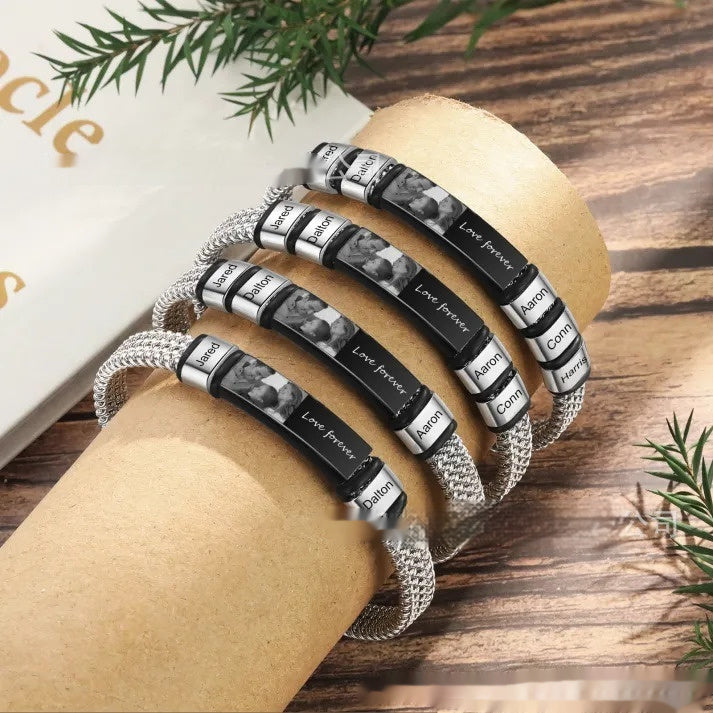 New Men's Lettering Bracelet Stainless Steel Leather Rope